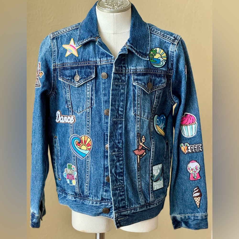 SuperMix Studio Custom Kids Denim Jacket with Colorful Patches